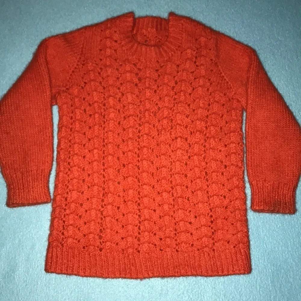 HANDMADE knitted sweater orange crew neck, long sleeves, size 2T
